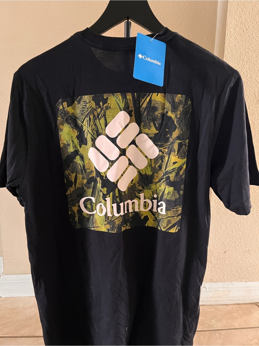 Columbia Black Short-Sleeve Tee with Green Camo Graphic